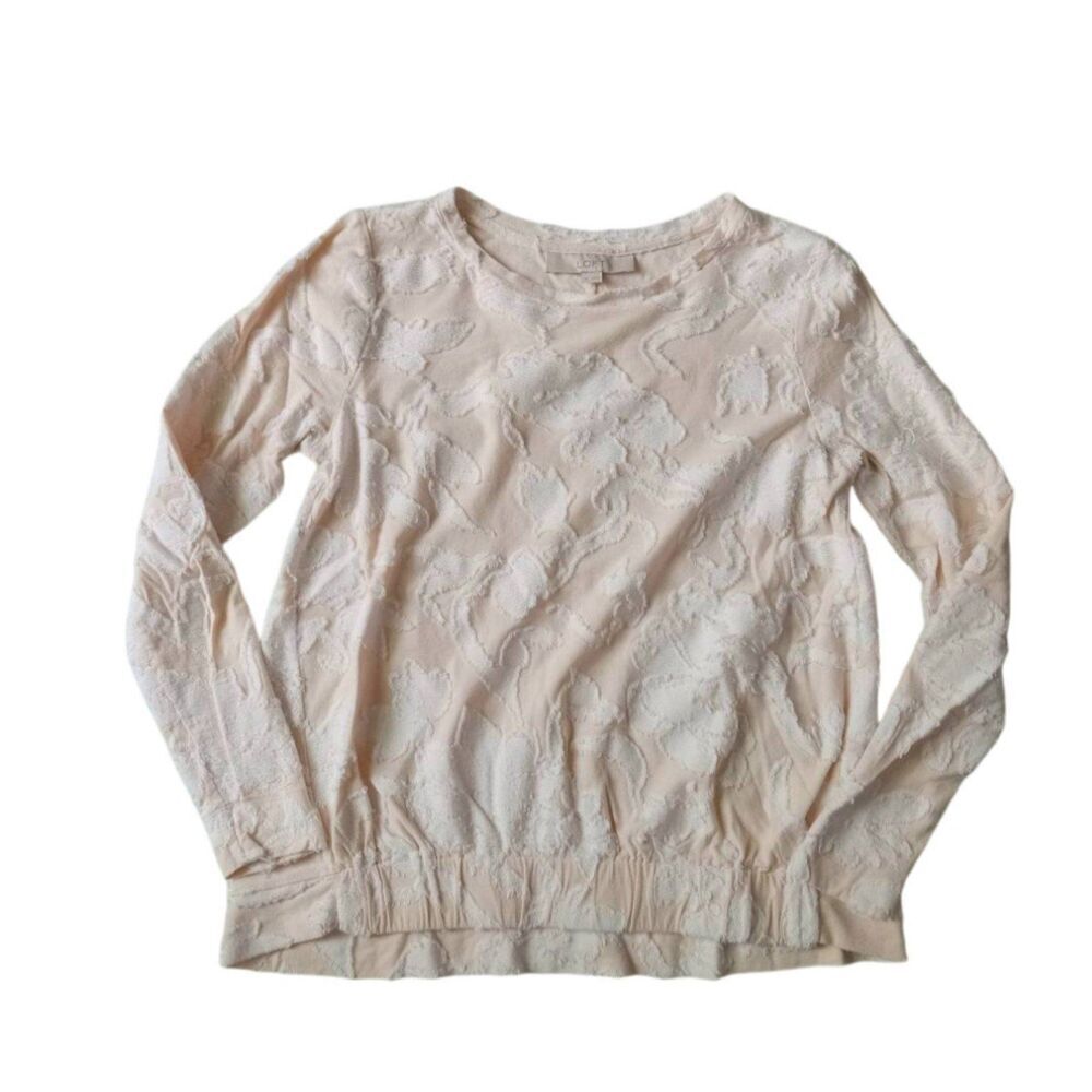Ann Taylor LOFT Beige and White Raised Floral Print Long Sleeve Shirt Size XS